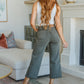 Harvey High Rise Control Top Wide Leg Crop Jeans in Olive
