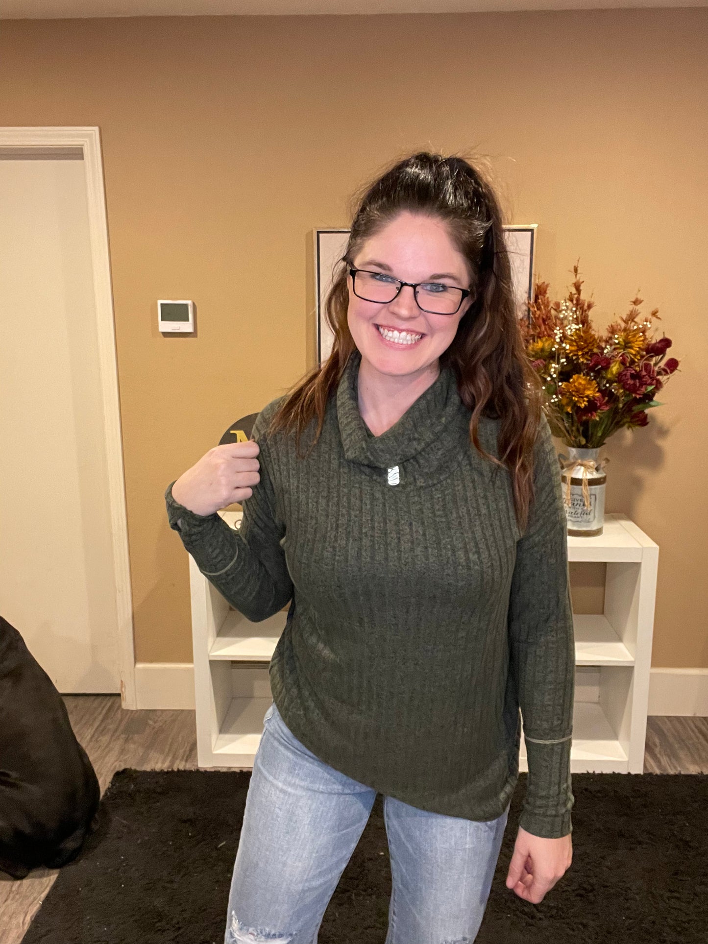 Green Cowl Neck Sweater
