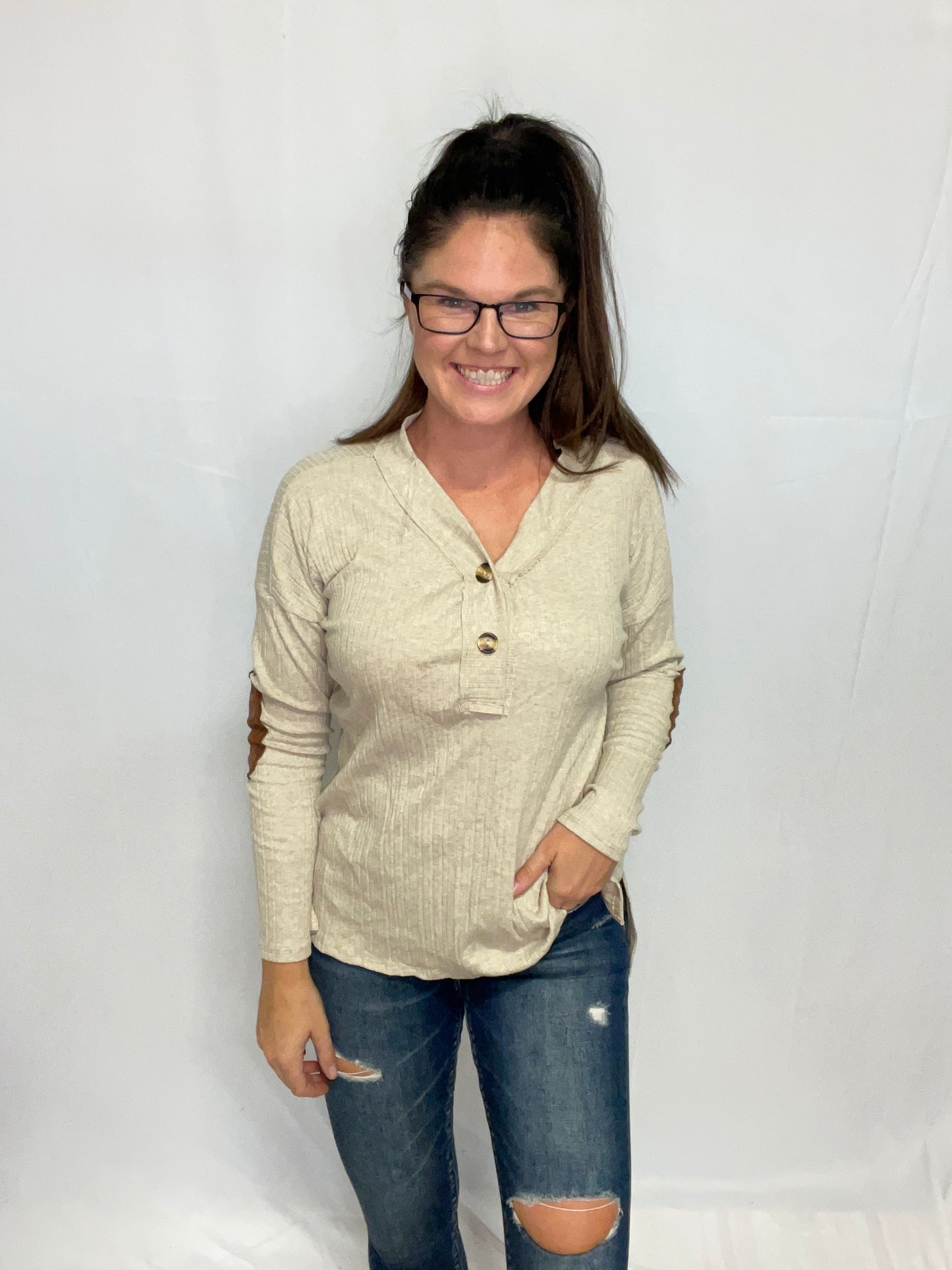Ribbed Button Top