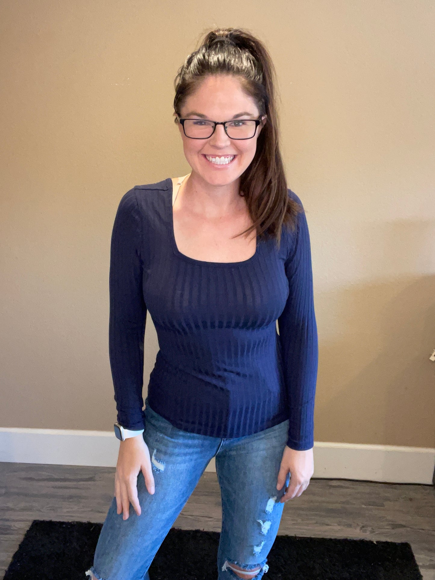 Ribbed Square Neck Top