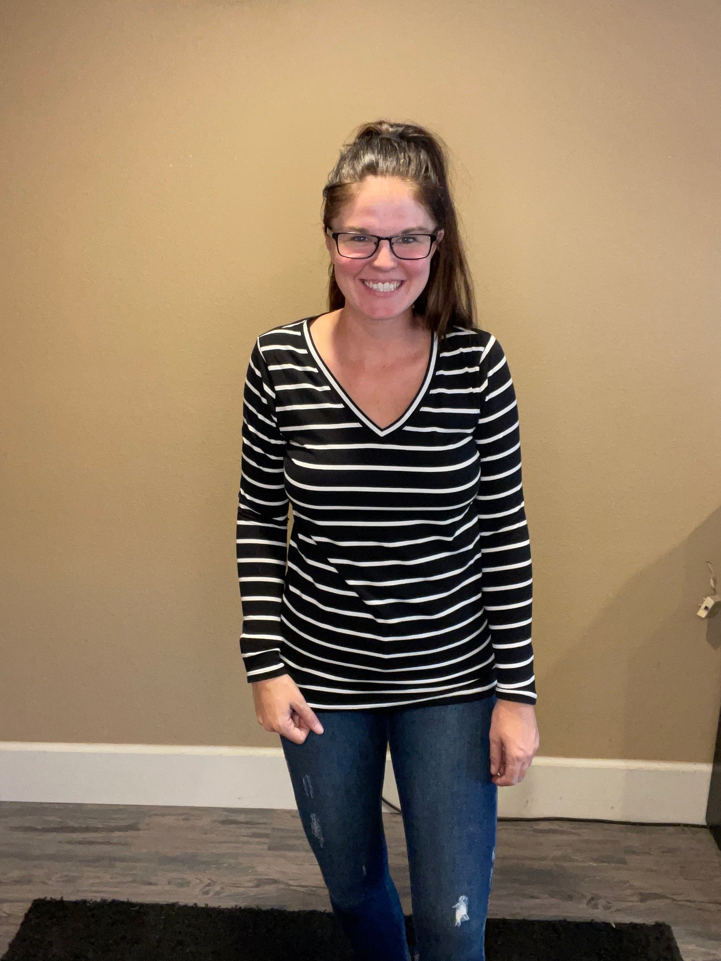 Striped V Neck Top