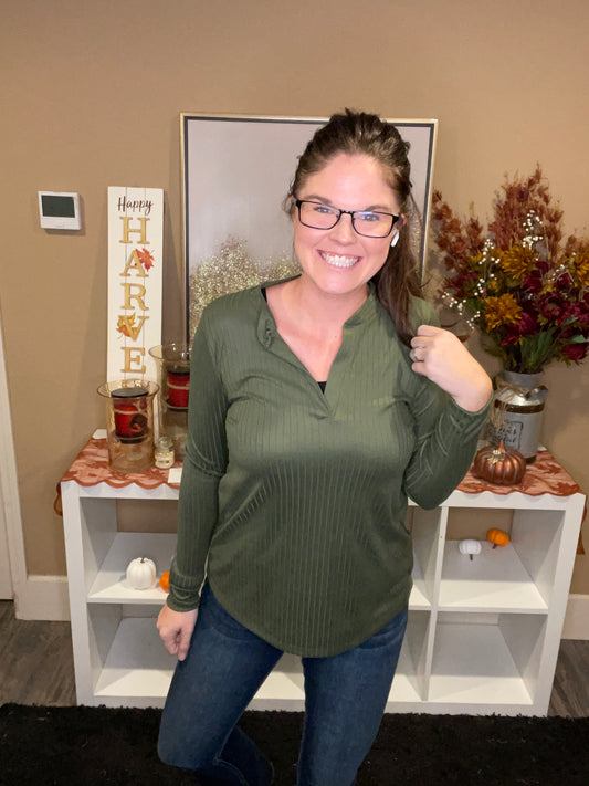 Green Ribbed Top