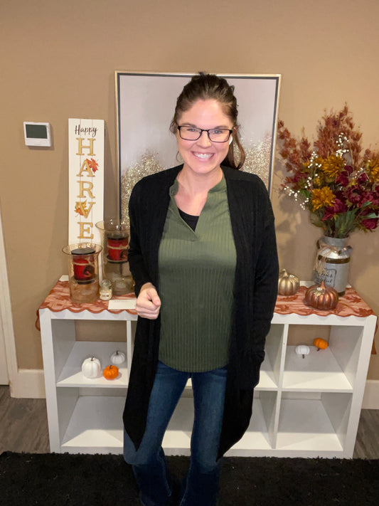 Ribbed Cardigan With Pockets