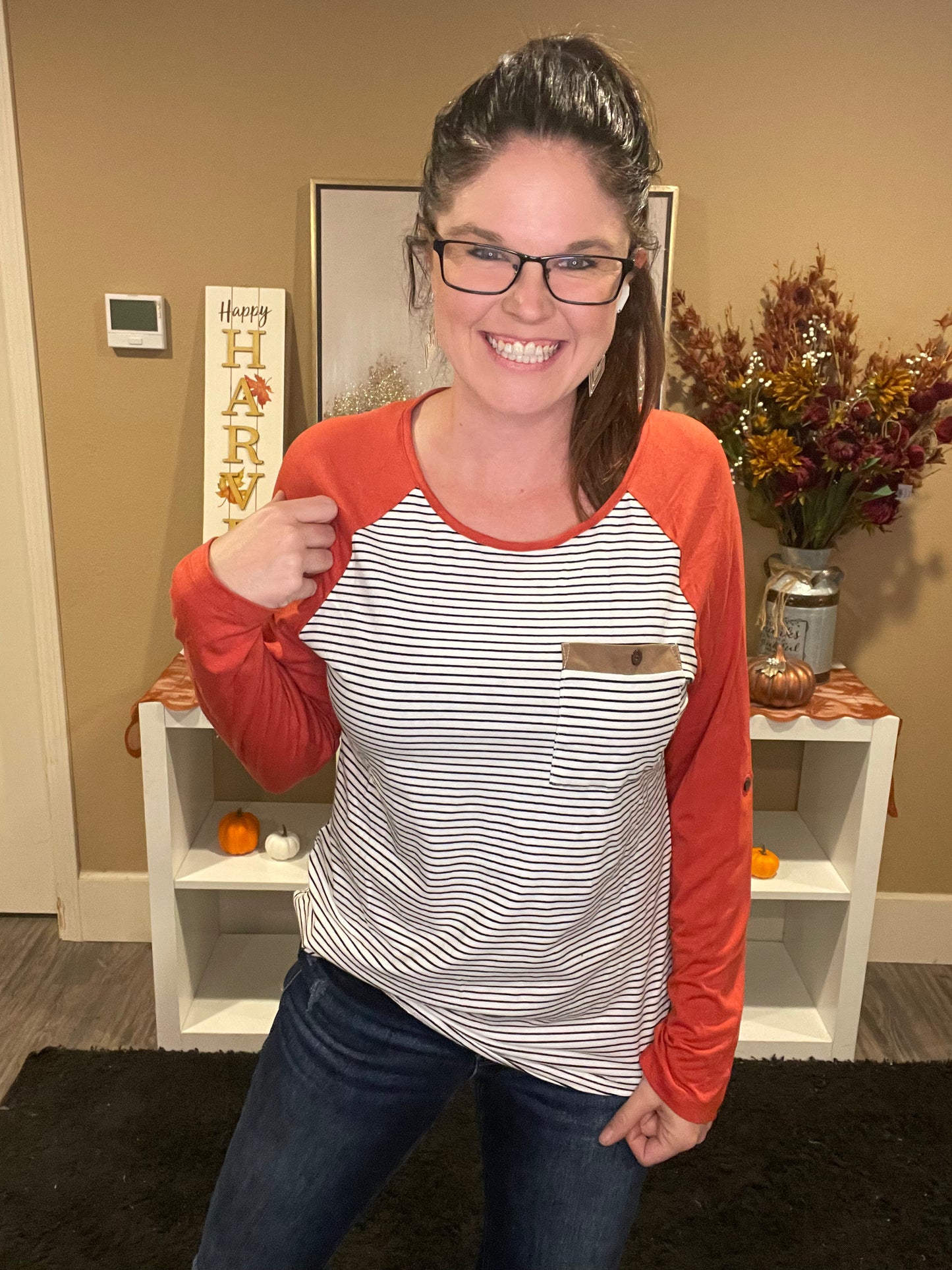 Striped Red Sleeve Pocket Tee