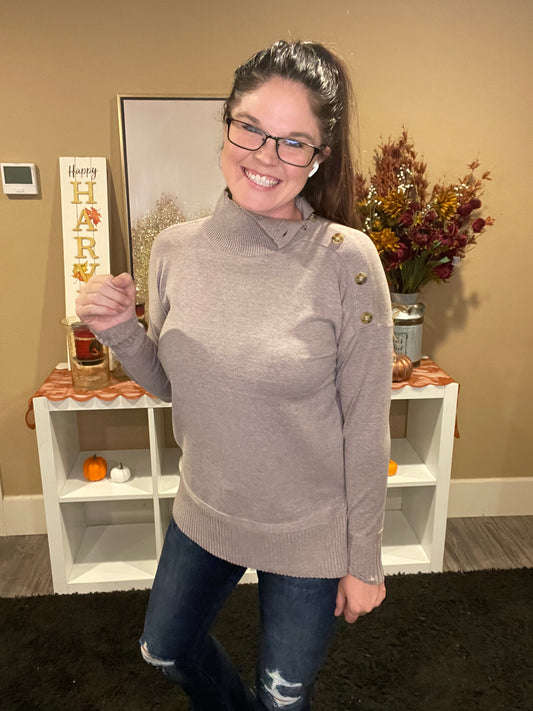 Cowl Neck Button Sweater