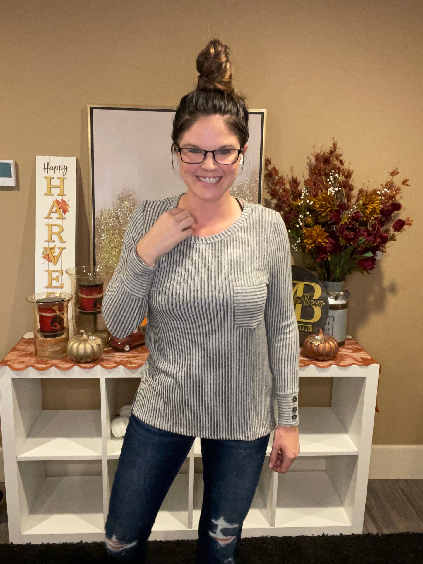 Striped Ribbed Pocket Top