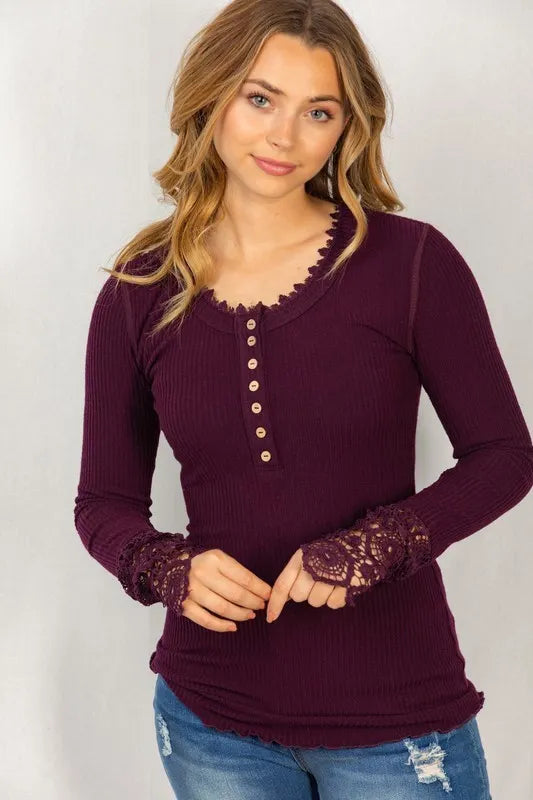 Ribbed Button Detail Top