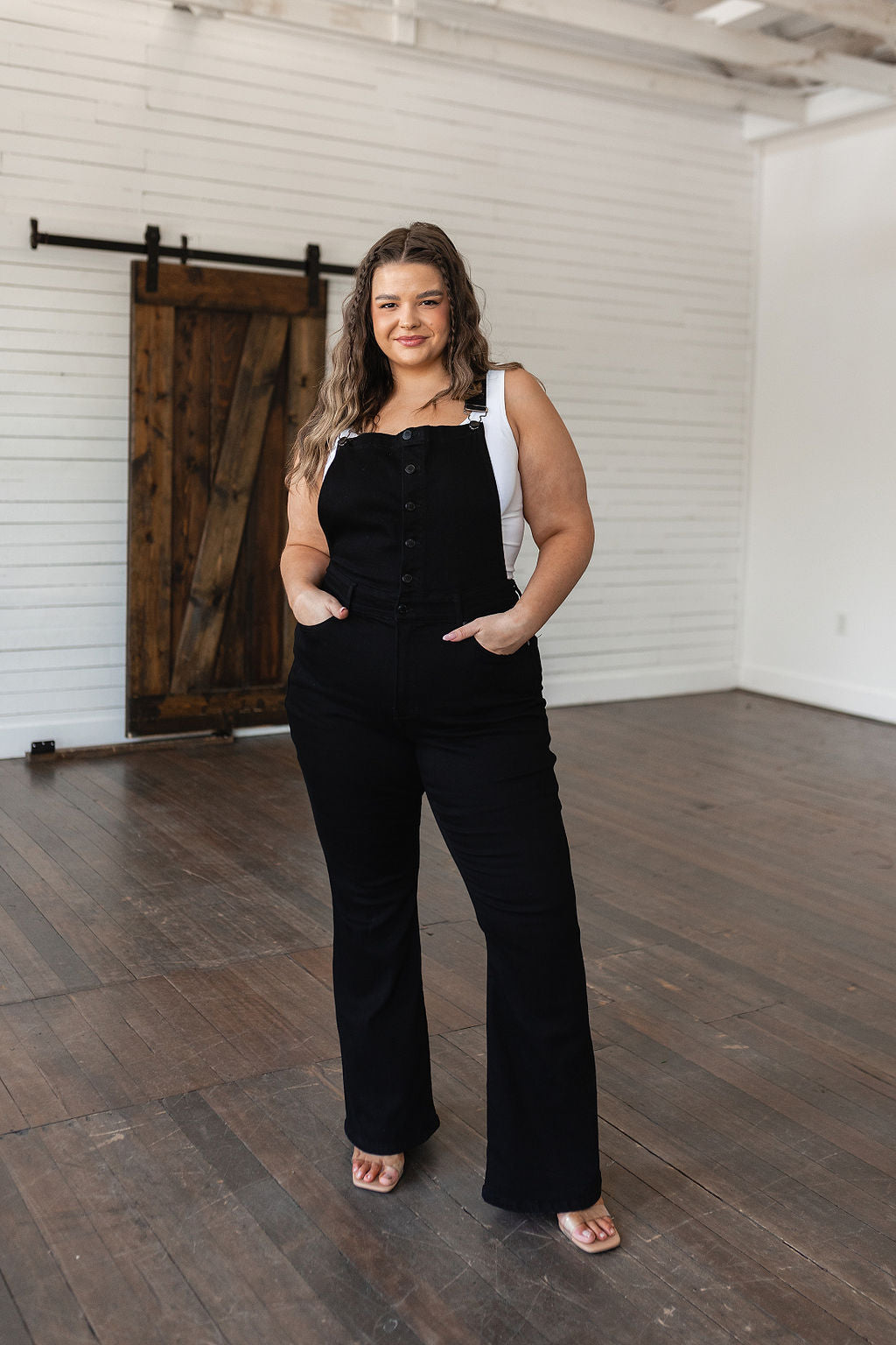 Imogene Tummy Control Top Retro Flare Overalls in Black