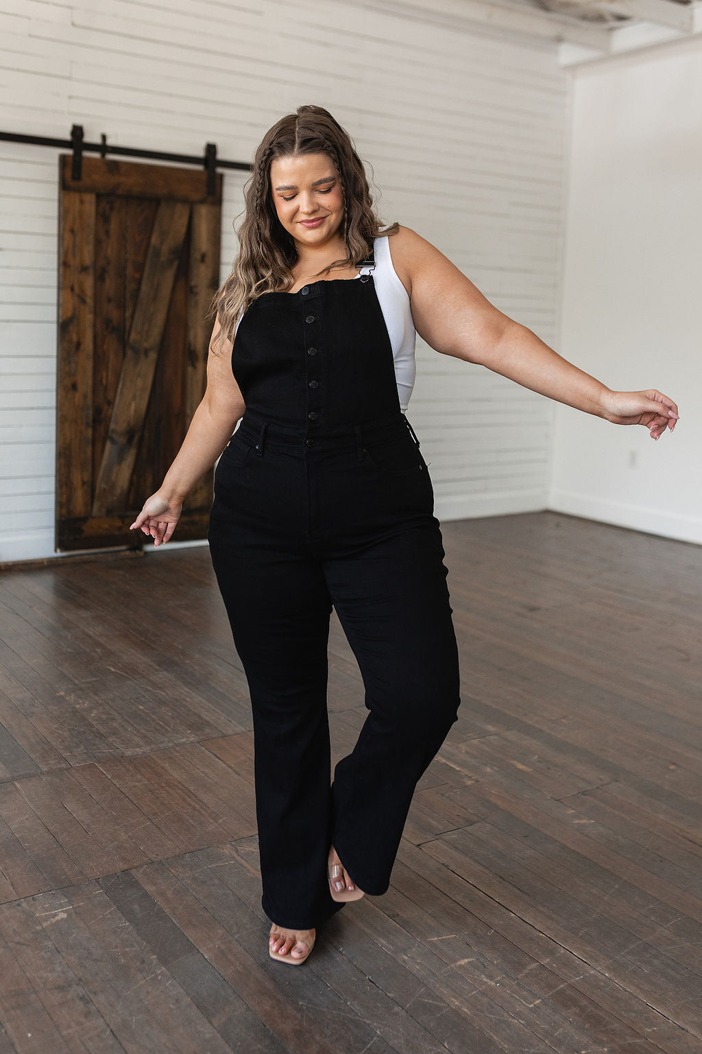 Imogene Tummy Control Top Retro Flare Overalls in Black