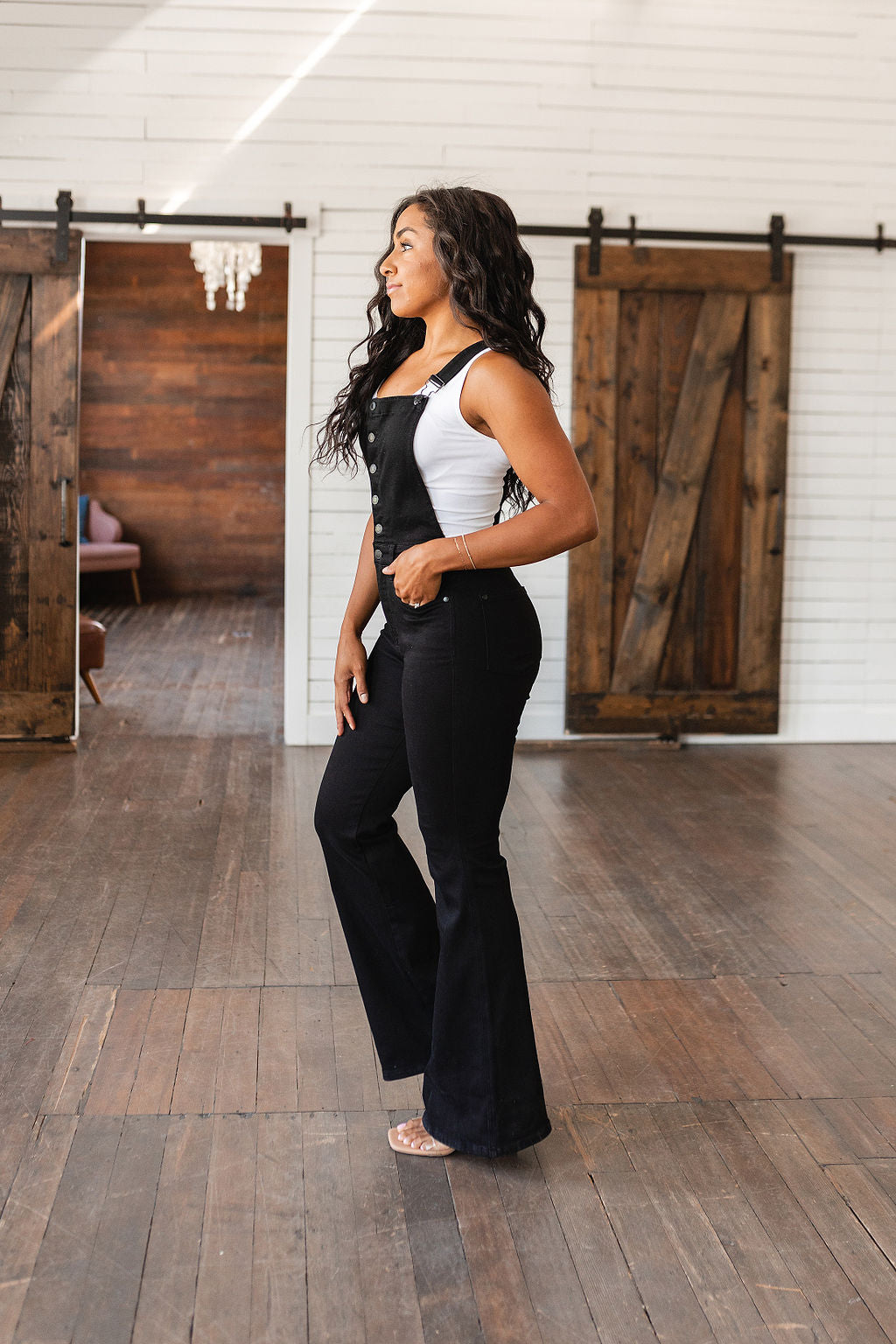 Imogene Tummy Control Top Retro Flare Overalls in Black