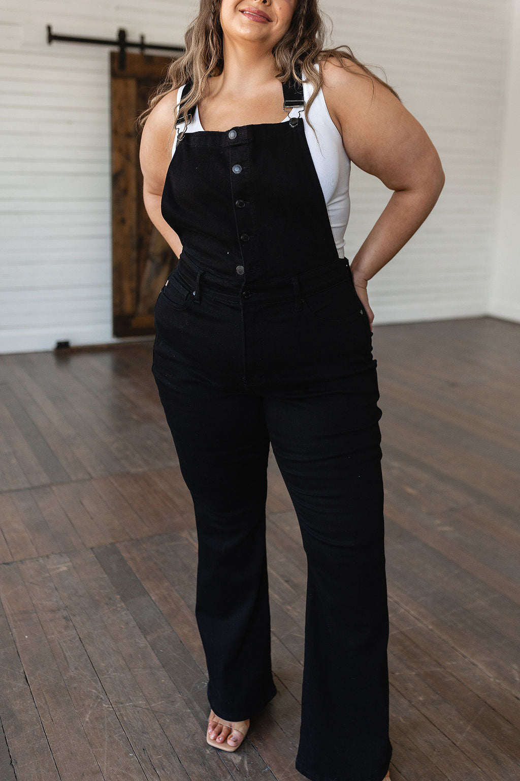 Imogene Tummy Control Top Retro Flare Overalls in Black