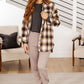 Outside Stroll Plaid Waist Tie Shacket In Brown