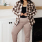 Outside Stroll Plaid Waist Tie Shacket In Brown