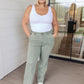 Phoebe High Rise Front Seam Straight Jeans in Sage