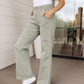 Phoebe High Rise Front Seam Straight Jeans in Sage