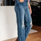 Judy Blue Rose High Rise 90's Straight Jeans in Dark Wash