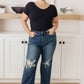 Judy Blue Rose High Rise 90's Straight Jeans in Dark Wash
