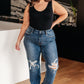 Judy Blue Rose High Rise 90's Straight Jeans in Dark Wash