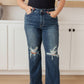 Judy Blue Rose High Rise 90's Straight Jeans in Dark Wash