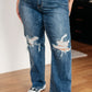 Judy Blue Rose High Rise 90's Straight Jeans in Dark Wash