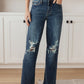 Judy Blue Rose High Rise 90's Straight Jeans in Dark Wash