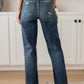 Judy Blue Rose High Rise 90's Straight Jeans in Dark Wash