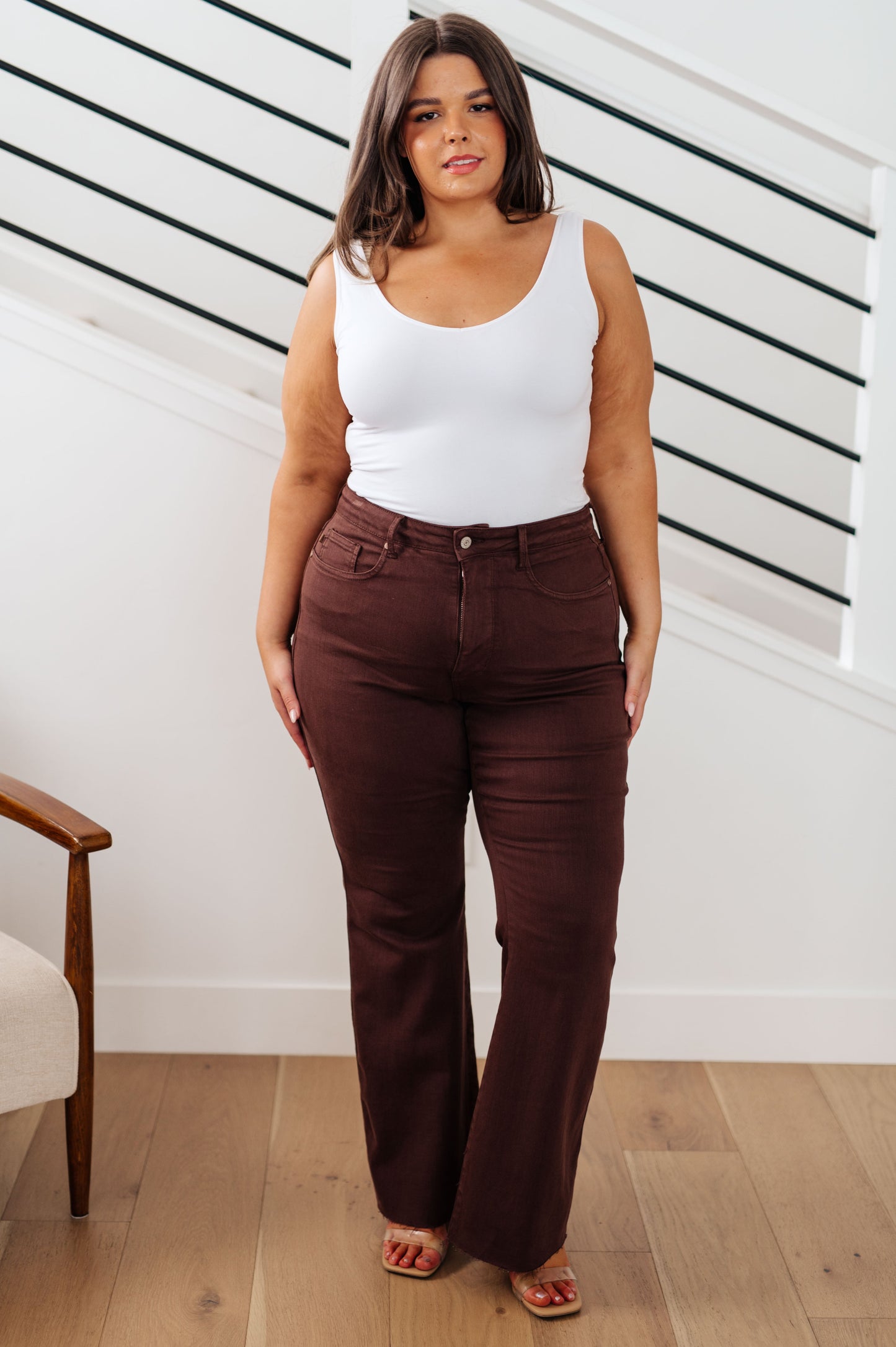 Sienna High Rise Tummy Control Top Flare Jeans in Espresso