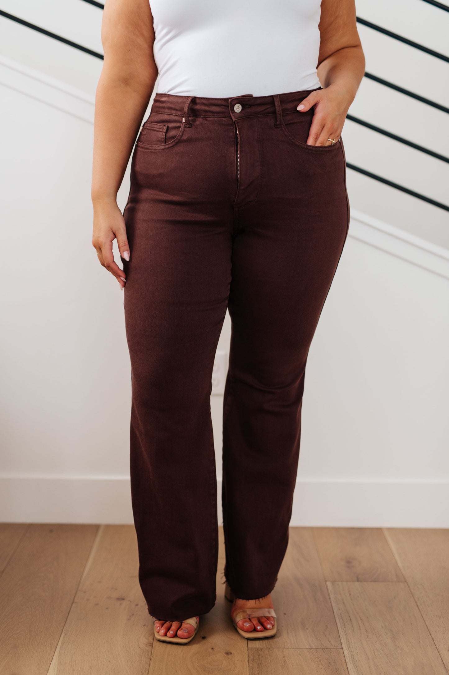 Sienna High Rise Tummy Control Top Flare Jeans in Espresso