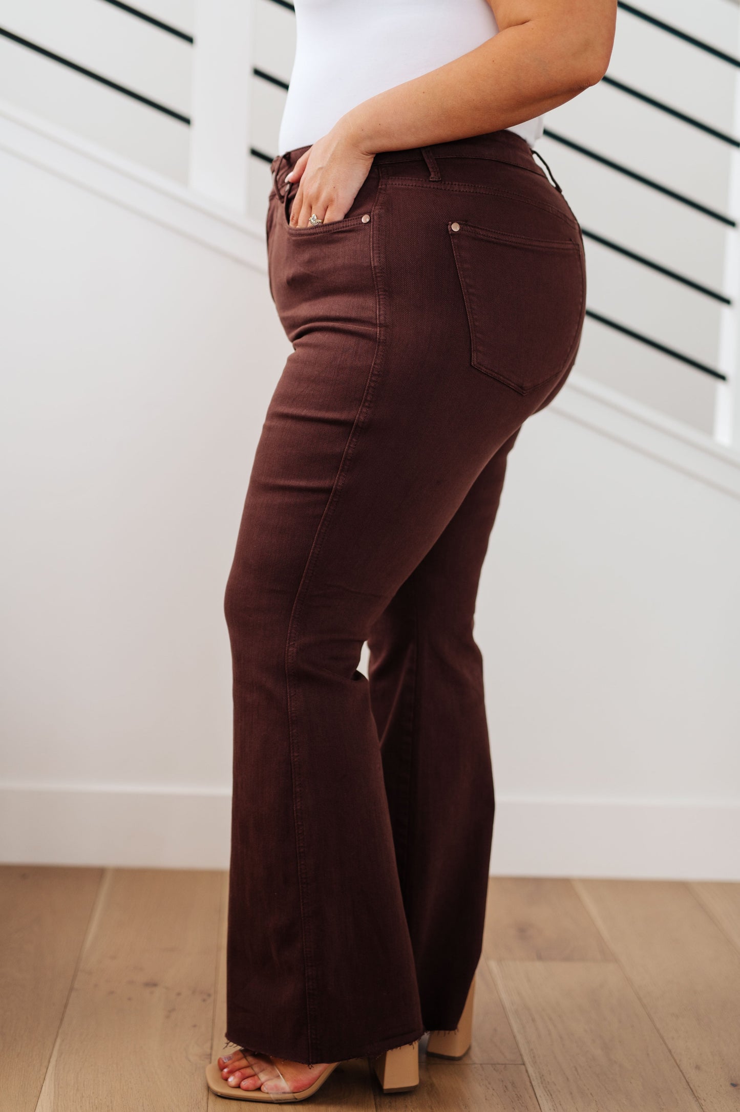 Sienna High Rise Tummy Control Top Flare Jeans in Espresso