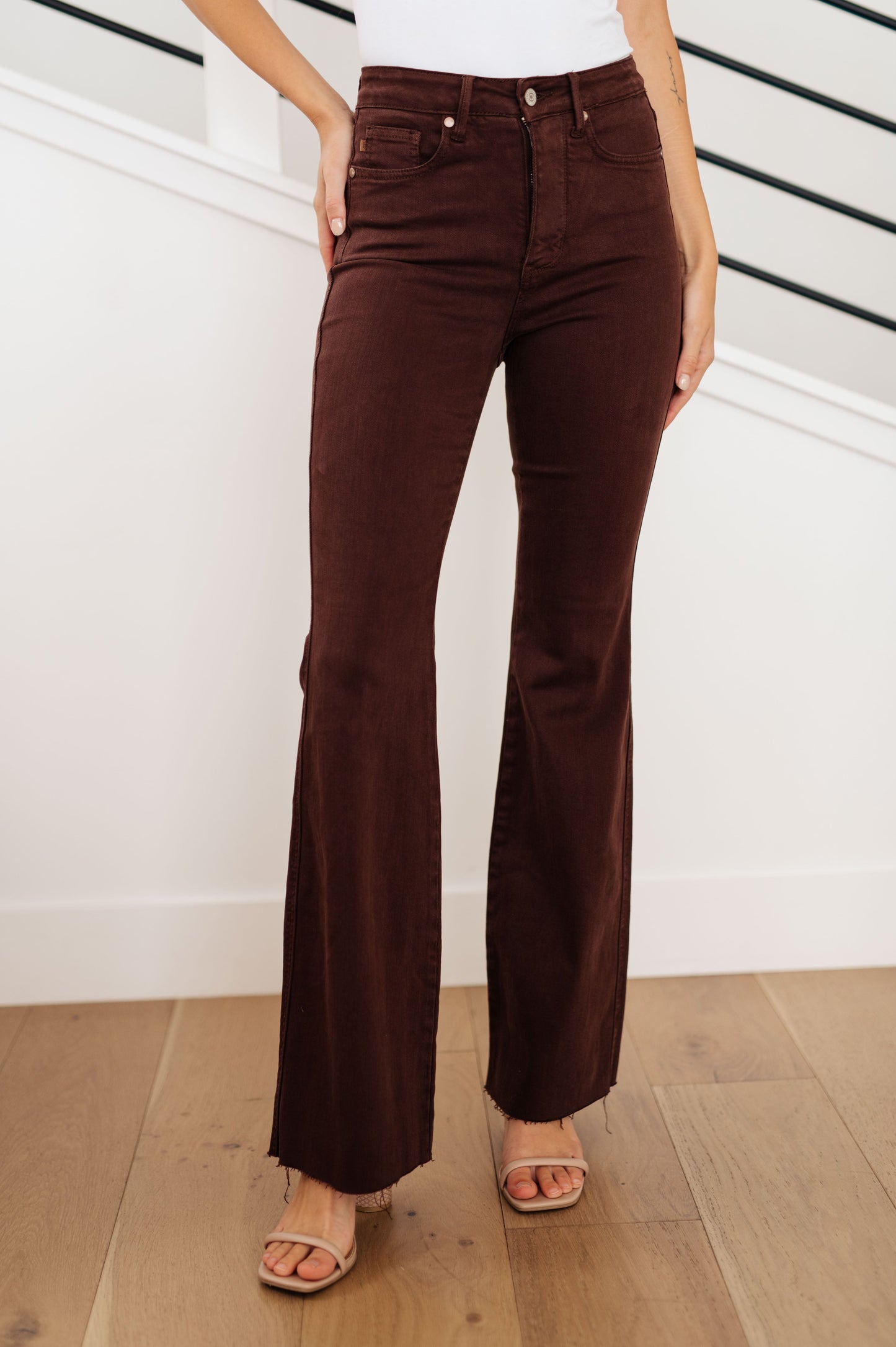 Sienna High Rise Tummy Control Top Flare Jeans in Espresso