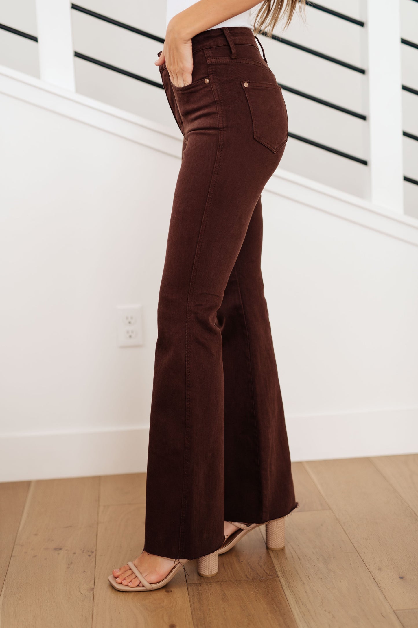 Sienna High Rise Tummy Control Top Flare Jeans in Espresso