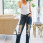 Sloane Mid Rise Heavy Destroyed Straight Jeans