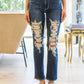 Sloane Mid Rise Heavy Destroyed Straight Jeans