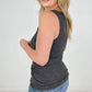 Zenana Melange Ribbed Button Closure Scoop Neck Top