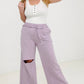 Zenana French Terry Laser Cut Pants With Pockets