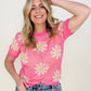 Petal Dew Daisy Round Neck Short Sleeve Knit Sweater