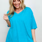 Zenana Oversized Front Pocket Raw Edge High-Low Hem Top
