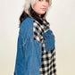 Cotton Bleu Brushed Plaid Denim Jacket