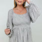BiBi Stripe Knit Smocking Top With Balloon Sleeve