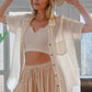 Zenana "April" Gauze Button Down Raw Edge Short Sleeve Top