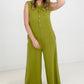Jade By Jane Button Up Textured Wide Leg Jumpsuit