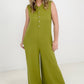 Jade By Jane Button Up Textured Wide Leg Jumpsuit