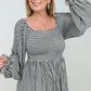 BiBi Stripe Knit Smocking Top With Balloon Sleeve