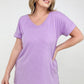 Zenana "Simply Spring" Ribbed V-Neck High-Low Hem Top with Side Slits