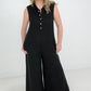 Jade By Jane Button Up Textured Wide Leg Jumpsuit
