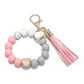 Colorblock Beaded Bracelet with Tassel Keychain