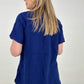 Zenana "April" Gauze Button Down Raw Edge Short Sleeve Top