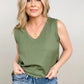 Zenana Linen Pre-Washed Frayed Edge V-Neck Sleeveless Top