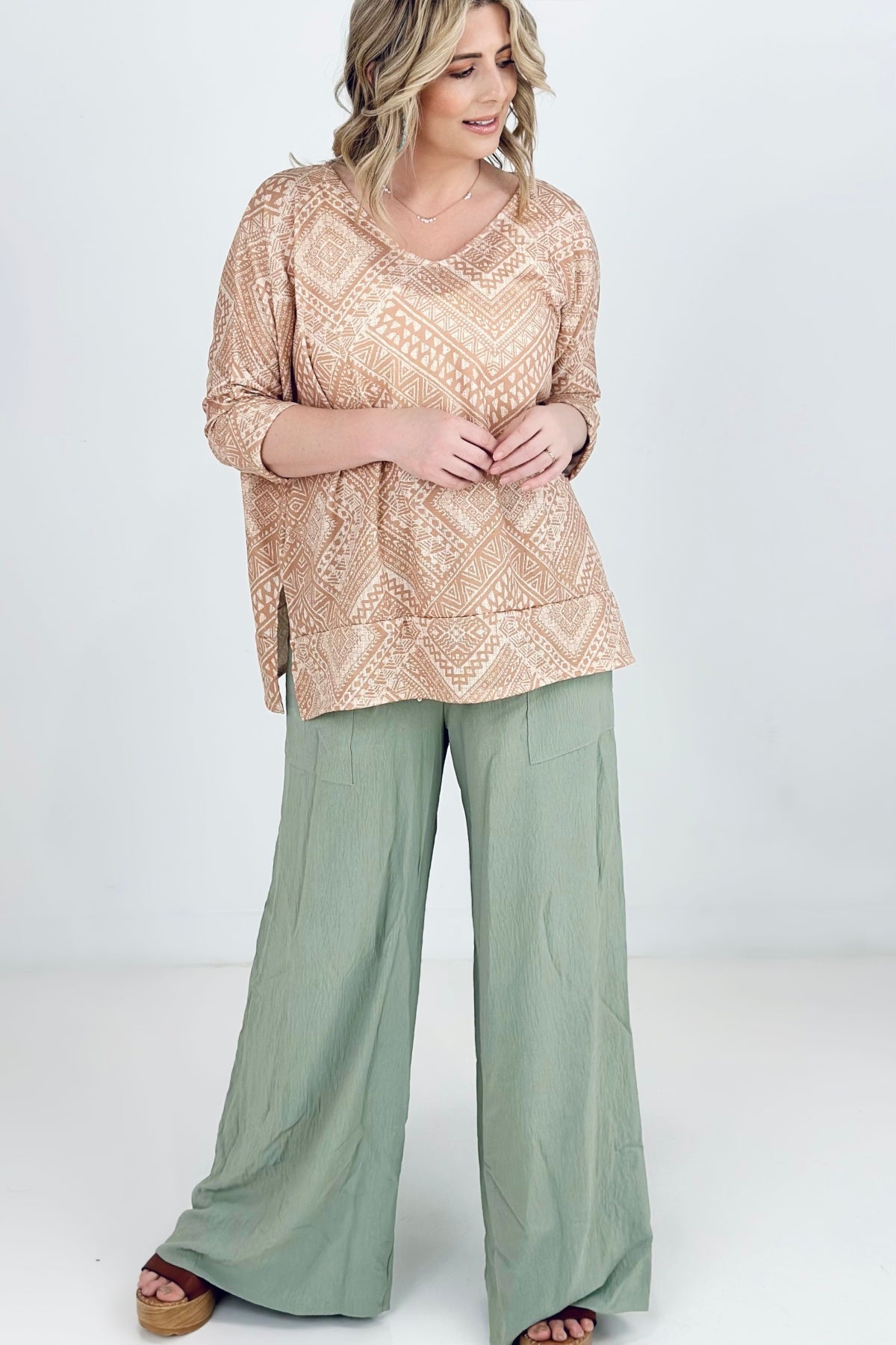 ADORA Solid Wide Leg Pants With Side Pockets