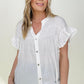 Cozy Co Woven Button Down Ruffle Sleeve Top